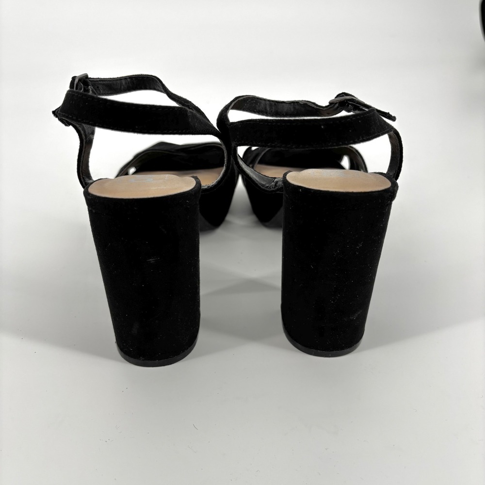 Pop Garcelle Black Crisscross Ankle Strap Block Heel Platform Sandal sz 10 - Picture 6 of 8